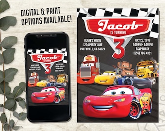 Cars Birthday Invitation, Lightning McQueen, Disney Invite (PDF & Print)