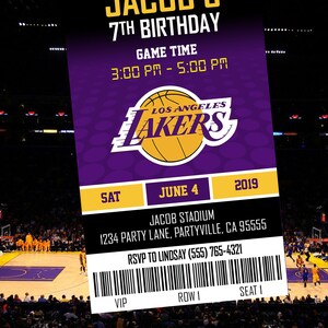 Los Angeles Lakers Themed Ticket Invitation, Lakers Ticket Invite ...