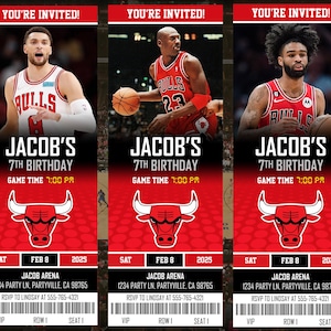 Chicago Bulls Themed Ticket Invitation, Bulls Ticket Invite, Bulls Theme Party, Chicago Party, Digital Download, Printed Party Invite