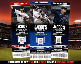 Baseball Ticket Invitation, Sports Birthday Party, MLB Theme (Printable)