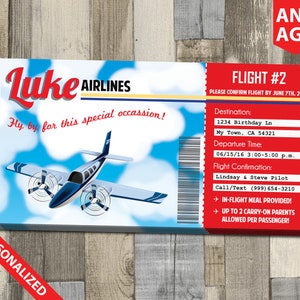 Printable Airplane Boarding Pass Invitation, Airplane Pilot Party, Printable Airplane Boarding Pass Invitation, Flight Birthday Invite