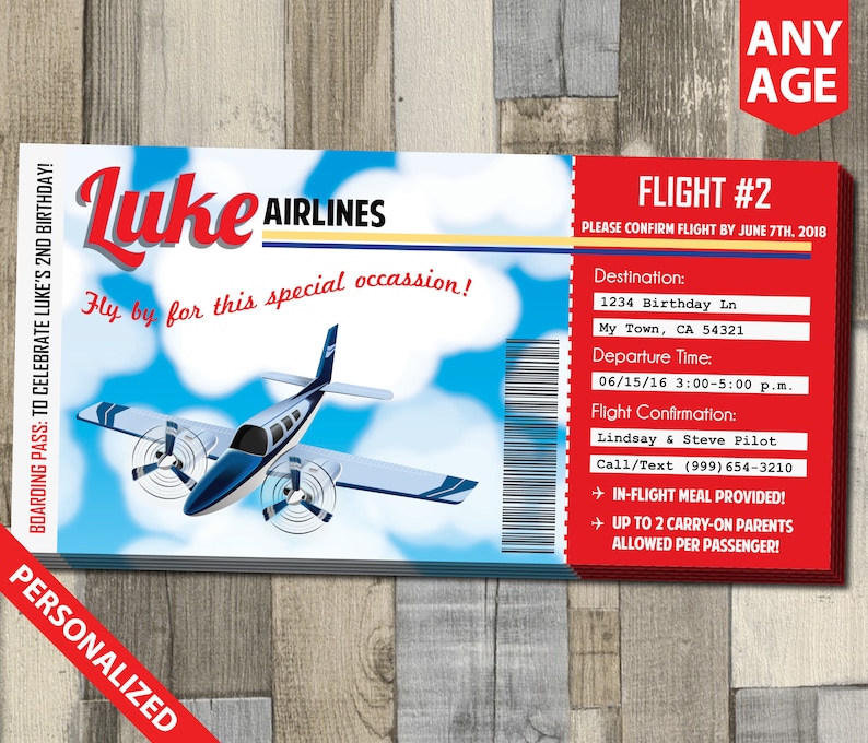 Printable Airplane Boarding Pass Invitation Airplane Pilot Etsy