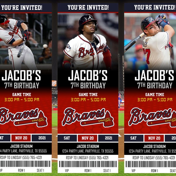 Atlanta Braves Themed Ticket Invitation, Braves Ticket Invite, MLB Braves Theme Party, ATL Braves Birthday, Baseball Party Invite