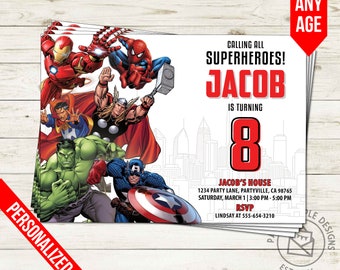 Avengers Birthday Invitation, Super Hero Party (Digital File)