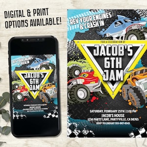 Monster Truck Birthday Invitation, Monster Jam Party (Digital or Printed)