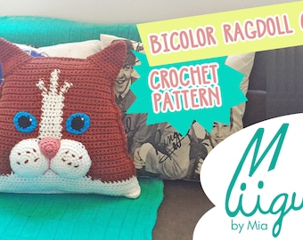 Bicolor Ragdoll Cat Shaped Pillow Crochet Pattern
