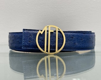 Ceinture en autruche logo MEL en or jaune 18 carats, personnalisable, 100% fabriquée en Italie