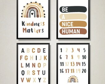 Kindness Matters Printable Wall Art Set - Be A Nice Human - Classroom Posters - Teacher Decor - Rainbow Classroom Art - Digital Download