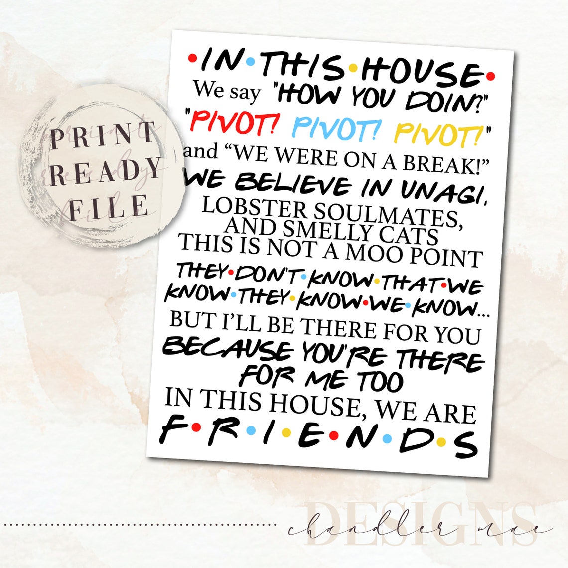 Friends TV Show Themed Printable Wall Art Friends In This | Etsy
