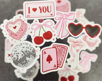 Girly Sticker Pack - Bows,Hearts Aesthetic - Laptop, Water Bottle Stickers - Weatherproof Decals - 8 Pack