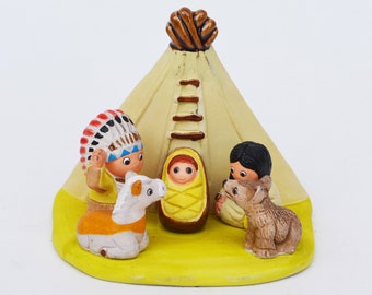 Native American "A" Nativity Scene - Handmade in Clay - 1 block -3.3"X2.2"X2.8" high, Apache, United States of America
