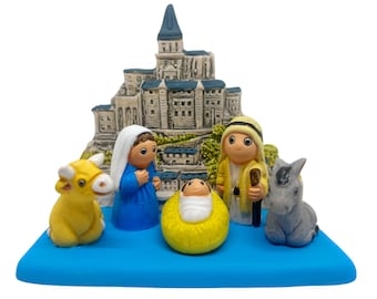 Mont Saint-Michel Nativity Scene - Handmade in Clay - 1 block - 3.4"X2.4"X3.4" high, France, Paris, Normandie, Couesnon, Eiffel Tower