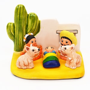 Pack of 2-Mexican &quot;A&quot; Nativity Scene - Handmade in Clay - 1 block - 3.1&quot;X2&quot;X3.1&quot; high, Mexico, Cactus, Charro, Mariachi, Coyote, Agave