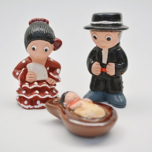 Spanish Nativity Set - Handmade in Clay - 3 characters - 2.8" high, Castanet, Spain, España, Flamenco Dance, Iberian Peninsula