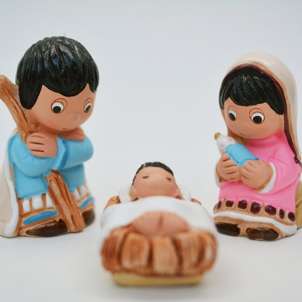 Newborn Nativity Set - Handmade in Clay - 3 characters - 2.8" high, Baby Shower, It's a Boy, It's a Girl, Infant, Baby Nativity