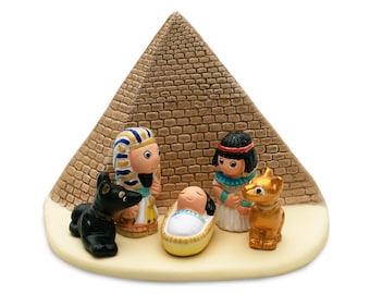 Egyptian Nativity Scene - Handmade in Clay - 1 block - 3.8"X2.2"X2.9" high, Egypt, Pyramids