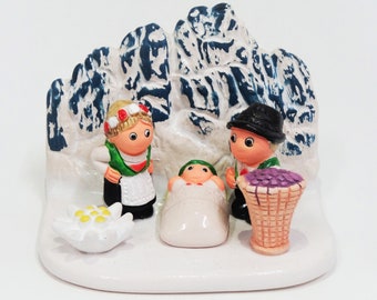 Austrian A Nativity Scene - Handmade in Clay - 1 block - 3.1&quot;X2.2&quot;X2.8&quot; high, Austrian, Alps, Tyrol, Vienna, Trentino