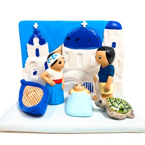 Szopka Santorini - ręcznie wykonana z gliny - 1 blok - 3,1"X2"X3,1" wysokości, Thira, Morze Egejskie, Grecka Thera, Cyklady, Minojska, Oia, Kaldera