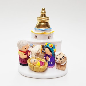 2er-Packung Nepalesische Krippe - Handgemacht in Ton - 1 Block - 3,4 &quot;X 2,4 &quot;X 3,4&quot; hoch, Nepal, Kathmandu, Asien, Tempel, Stier, Tiger