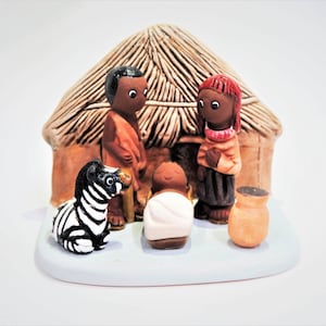 Szopka Boscychmanów – ręcznie wykonana z gliny – 1 blok – 3,4"X2,4"X3,4" wysokości, Buszmeni, Botswana, Namibia, Republika Południowej Afryki, Angola, Zimbabwe, San