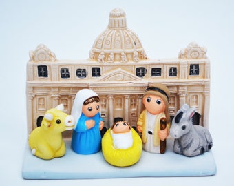 St. Peter&#39;s Basilica A Nativity Scene - Handmade in Clay - 1 block - 3.4&quot;X2.4&quot;X3.4&quot; high, Vatican City, Christmas Decoraction