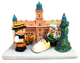 Belén polaco - Hecho a mano en arcilla - 1 bloque - 9,6 x 5,6 x 7,4 cm de alto, Plaza del Castillo, Castillo Real, Monumento a la Sirena, Sirena, Zorro