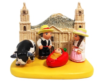 Arequipa Nativity Scene - Handmade in Clay - 1 block -  3.15"X2.15"X3.15" high, Peru, Misti, characato, rocoto, Peruvian