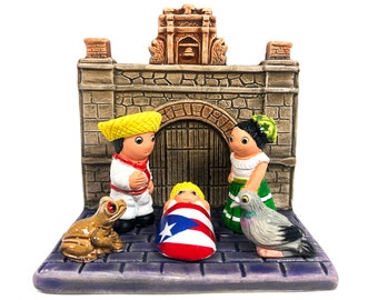 Puerto Rico Chapel Nativity Scene - Handmade in Clay - 1 block - 3.4"X2.4"X3.4" high, Old San Juan, Borinquen, Boricua, Isla del Encanto