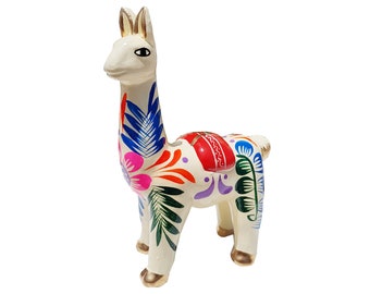 Llama Ceramic Figurine, hand painted in ceramic - 4.7" / 12 cm high, Pottery Sculpture, Made of Clay, Painted by hand, Multicolor