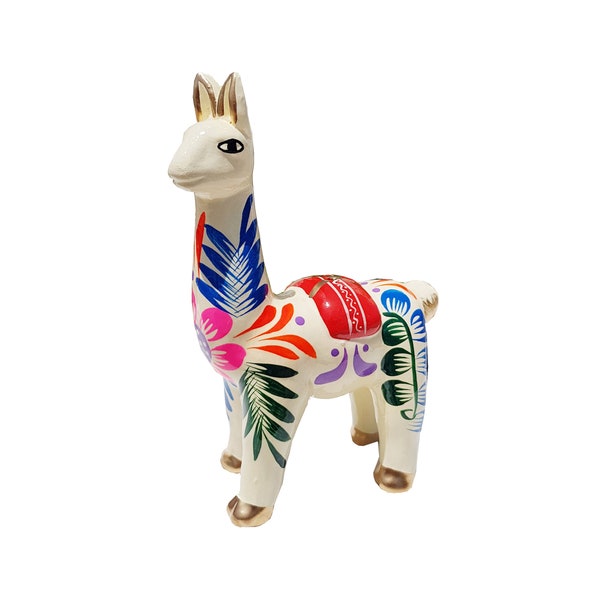 Llama Ceramic Figurine, hand painted in ceramic - 4.7" / 12 cm high, Pottery Sculpture, Made of Clay, Painted by hand, Multicolor