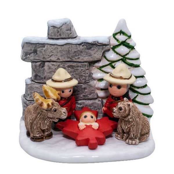 Canadian I Nativity Scene - Handmade in Clay - 1 block - 3.1"X2.2"X2.8" high, Canada, Royal Canadian Mounted Police, Inukshuk, The Mounties