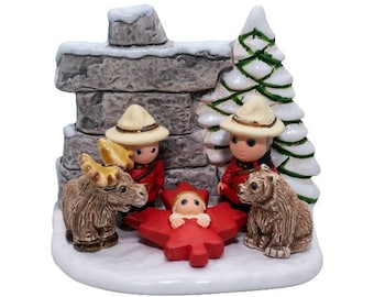 Canadian I Nativity Scene - Handmade in Clay - 1 block - 3.1"X2.2"X2.8" high, Canada, Royal Canadian Mounted Police, Inukshuk, The Mounties