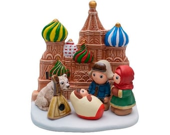 Russian Nativity Scene - Handmade in Clay - 1 block -  3.15"X2.15"X3.15" high, Saint Basil's Cathedral, Moscow, Red Square