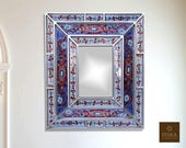 Colonial Medallion Mirror (eglomise) - Purple Silver Color Combination - 15.4 quot x 13.4 quot , Luxury Mirror, Exclusive