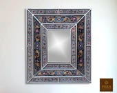 Colonial Medallion Mirror (eglomise) - Grey Silver Color Combination - 15.4 quot x 13.4 quot , Luxury Mirror, Exclusive