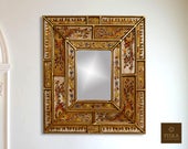 Colonial Medallion Mirror (eglomise) - White Beige Color Combination - 15.4 quot x 13.4 quot , Luxury Mirror, Exclusive