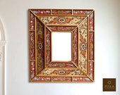 Colonial Medallion Mirror (eglomise) - Terracota Cream Color Combination - 15.4 quot x 13.4 quot , Luxury Mirror, Exclusive