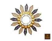 Sunburst Wall Mirror 19.7 quot - Mirror Cuzcaja style, flower design - Blue and Sand Color - Frame covered Gold Leaf, Luxury Mirror, Exclusive