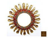 Sunburst Wall Mirror 23.6 quot - Mirror Cuzcaja style, flower design - Red or Green Frame covered with Gold Leaf, Luxury Mirror, exclusive