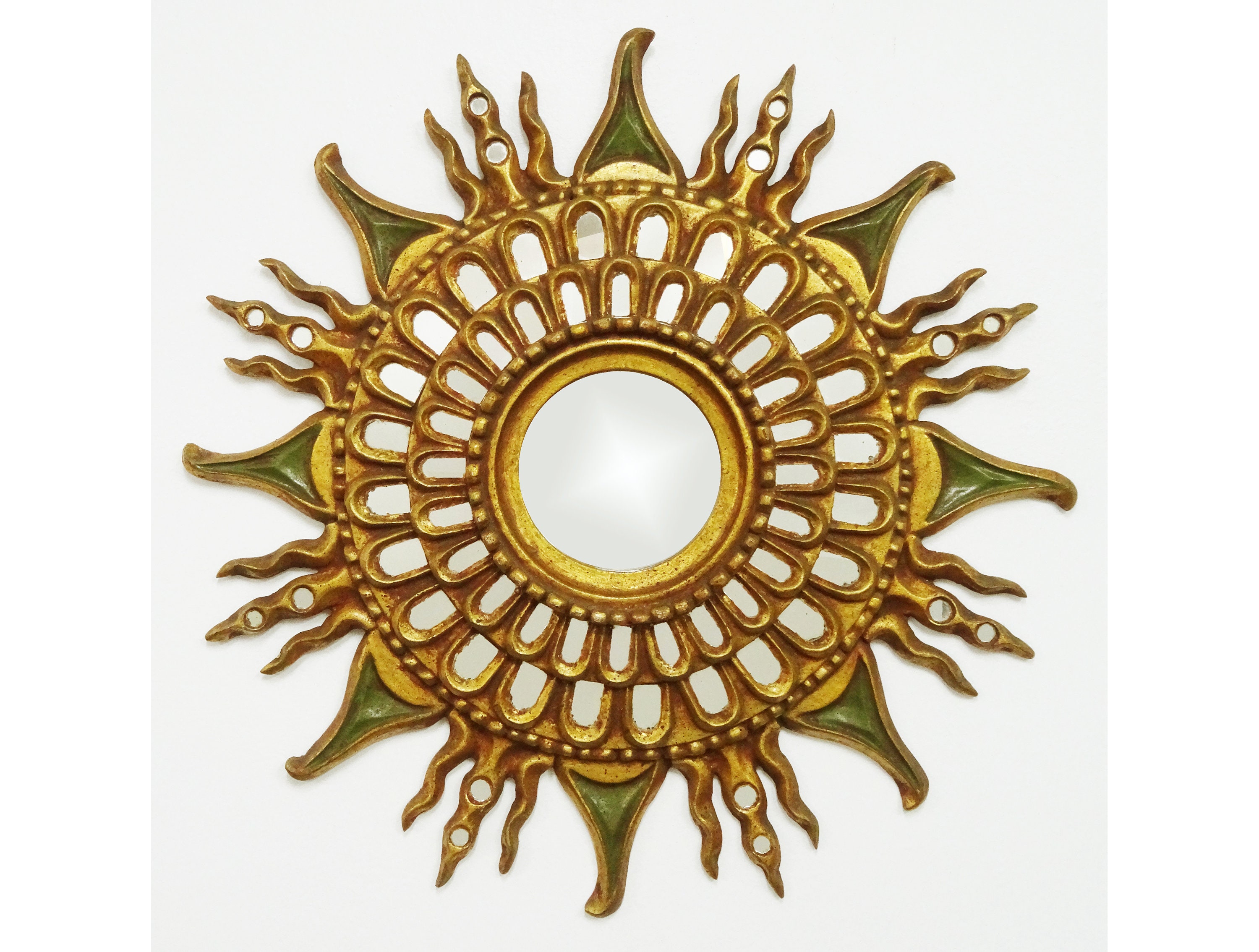 Sunburst Accent Mirror 22.8", Made To Order - Cuzco Style Colored Rays, Gilded With Gold Or Silver Leaf, Custom Bespoke Luxury Styles