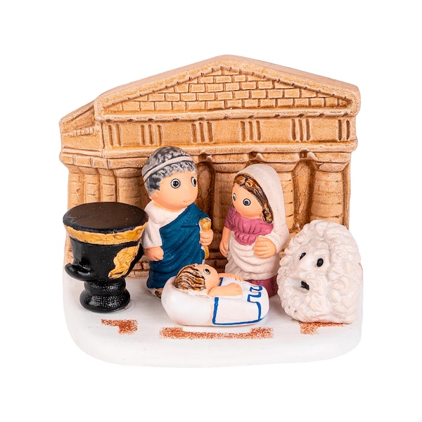 Greek Nativity Scene - Handmade in Clay - 1 block - 3.1"X2"X3.1" high, Greece, Parthenon, Athens, Mykonos, Santorini, Olympia