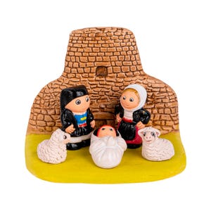 Sardinian Nativity Scene - Handmade in Clay - 1 block - 3.8"X2.2"X2.9" high, Italy, Sardinia