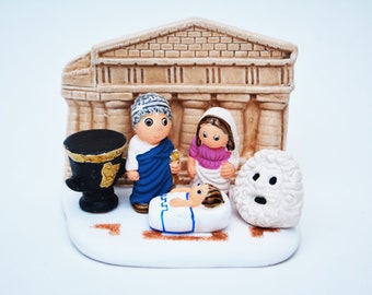 Greek Nativity Scene - Handmade in Clay - 1 block - 3.1"X2"X3.1" high, Greece, Parthenon, Athens, Mykonos, Santorini, Olympia