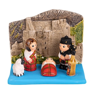 Scottish Nativity Scene - Handmade in Clay - 1 Block - 3.3"X2.2"X2.2" high, Scotland, Whisky, Scotch, Bagpipe, Edimburgh, Eilean Donan, UK