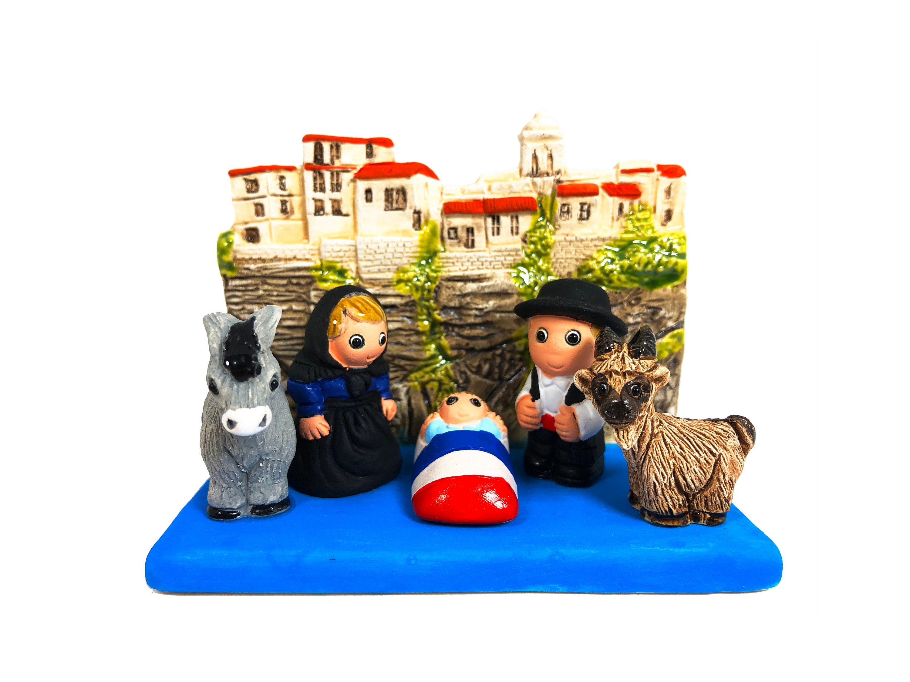 Corsican Nativity Scene - Handmade in Clay - 1 block - 3.3"X2.2"X2.2" high, France, Corsica, Ajaccio, Napoleon Bonaparte, goat, Donkey