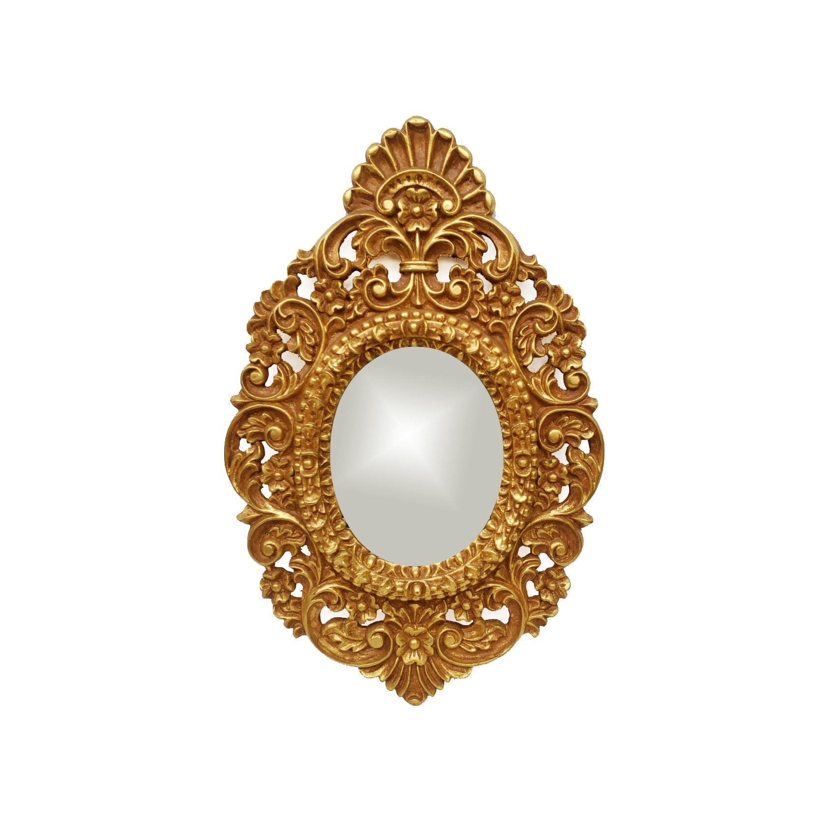 Accent Wall Mirror - Medallion Shape 22.8" X 15"- Made To Order Gilded With Gold Or Silver Leaf, Custom Bespoke Luxury Cuzco Style