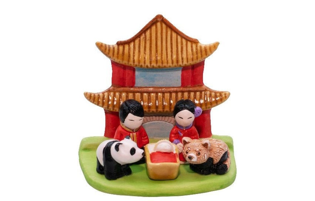 Chinese a Nativity Scene Handmade in Clay 1 Block 3.8x2.2x2.9 High