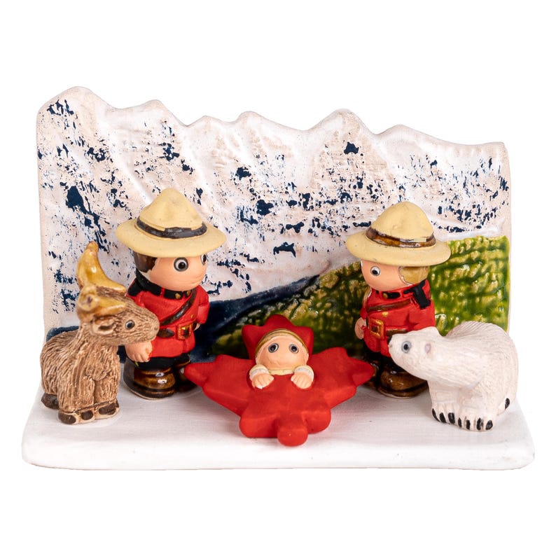 Belén canadiense II - Hecho a mano en arcilla - 1 bloque - 3,1" x 2,2" x 2,8" de alto, Canadá, Real Policía Montada del Canadá, Inukshuk imagen 2