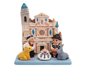 Slovenian Nativity Scene – Brezje Basilica Background – Handmade in Clay – 1 Block – 3.5" x 2.3" x 2.9" – Slovenian Folk Outfits