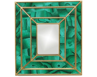 Malachite Accent Mirror, triple frame, pattern in Reverse painted Glass (verre eglomisé) Made to Order, CUSTOM BESPOKE LUXURY Styles